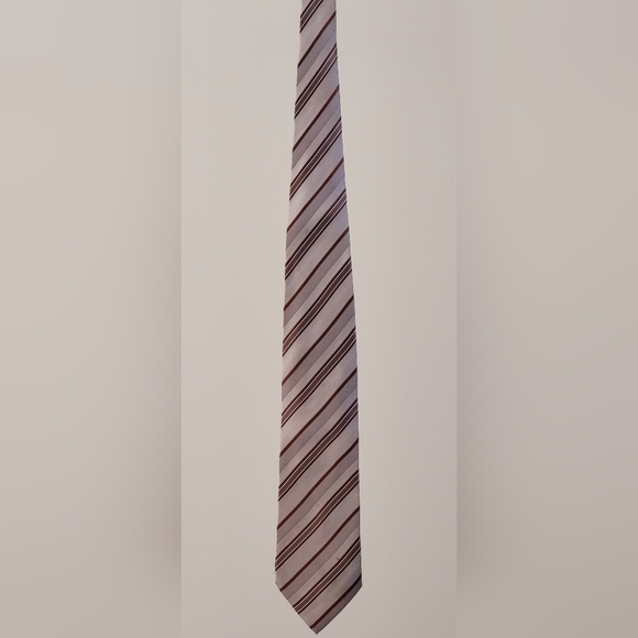 Beige, brown and gray striped silk IZAC 4 men tie/ pre-owned - Picture 11 of 12